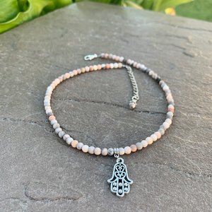 Gypsy style gemstone Hamsa Necklace